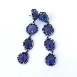 Authentic Tanzanite & Diamond Pavé Dangle Earrings Sterling Silver 14k Gold